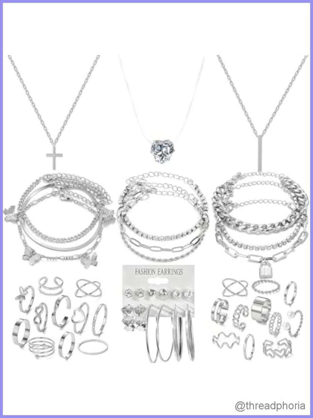 46 Piece Jewelry Sets for Women Necklace Bracelet Earring Ring Alloy